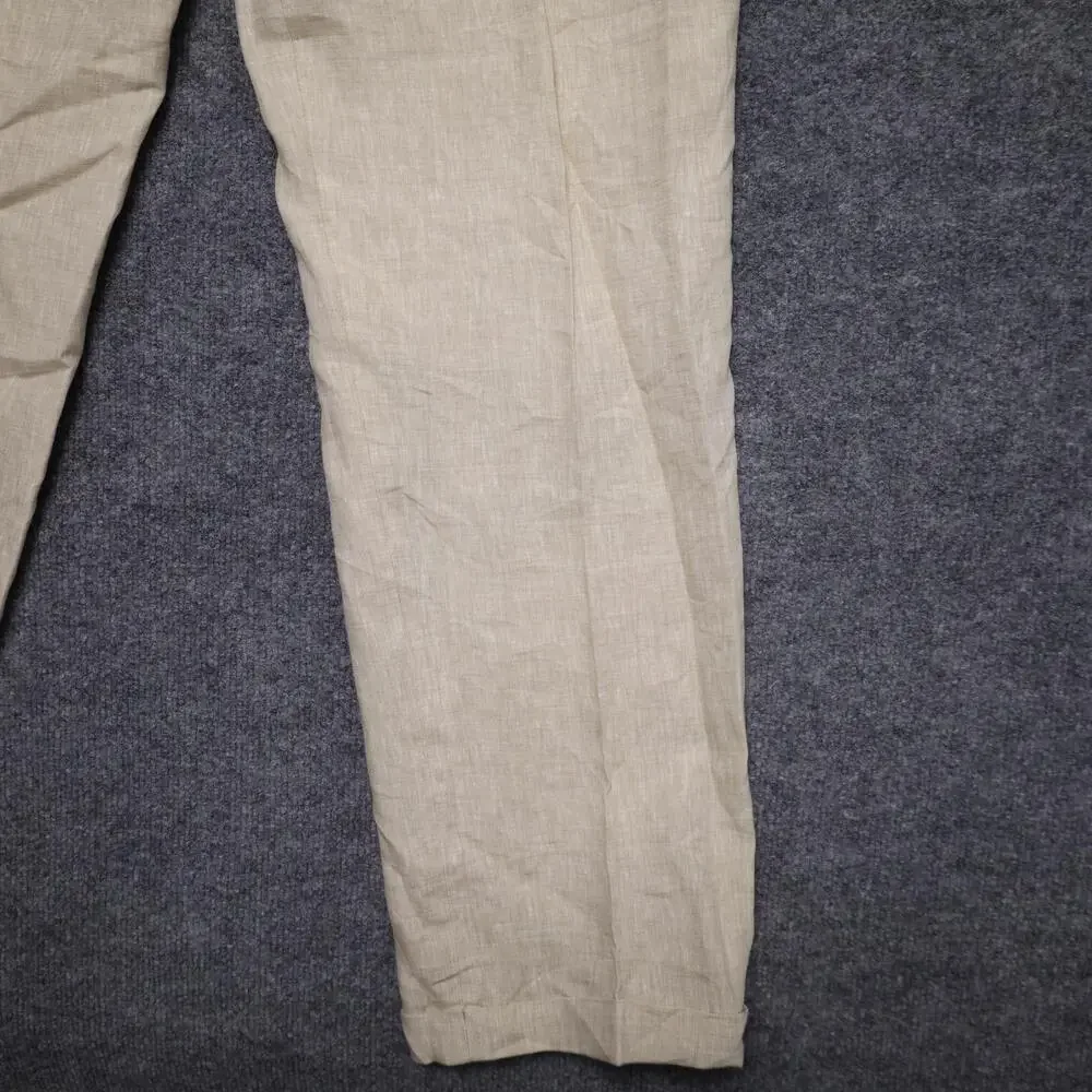 Franco Lotti Dress Pants Mens 36 Beige Linen Lined Flat Front Summer Trousers